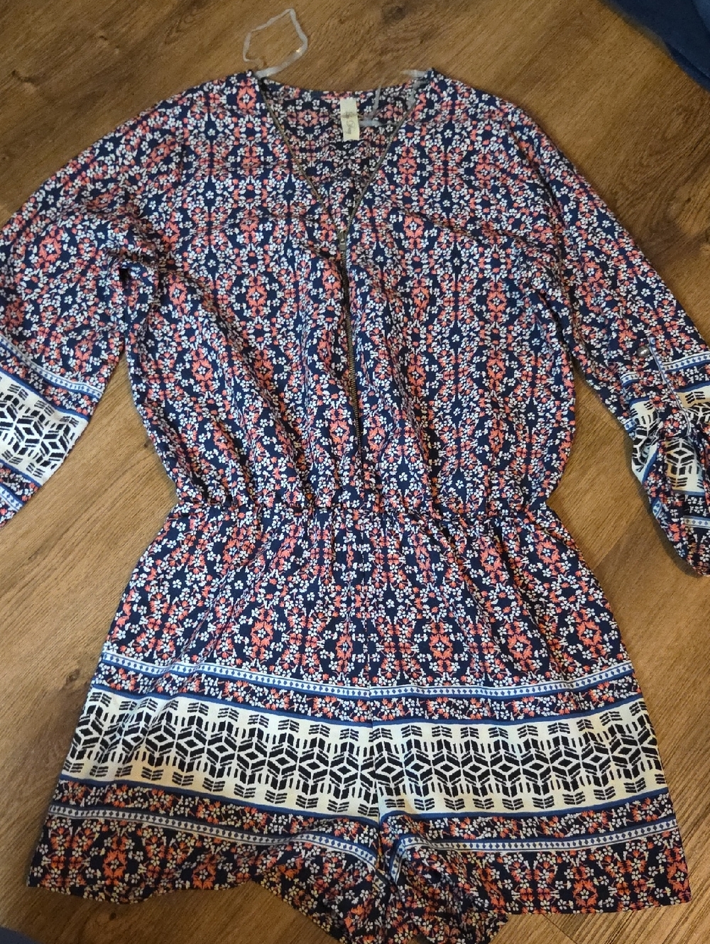 Lovely Day Navy Blue and Coral Floral Women's Shorts Romper